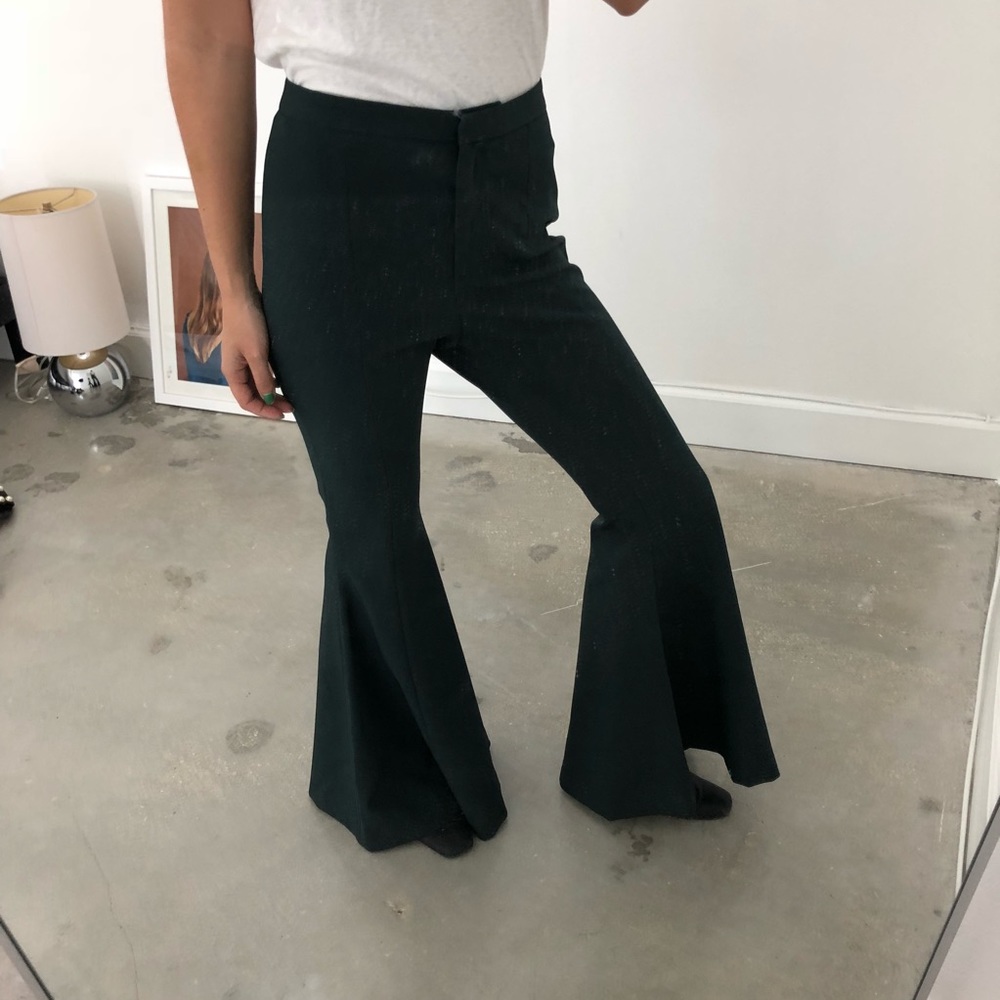 Green High Waisted Extreme Flare Bell Bottom Pants - Picture 3 of 4